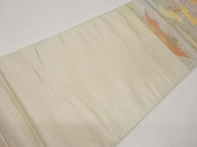  山並に色紙散らし・鳥・波模様織出し袋帯